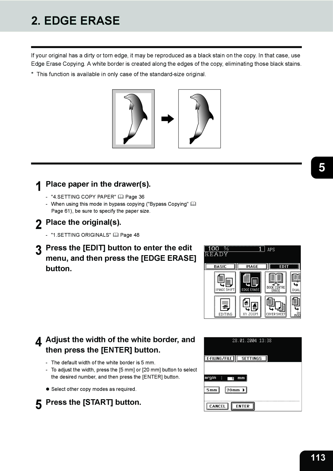 Toshiba e-STUDIO230/280 manual Edge Erase, 113 