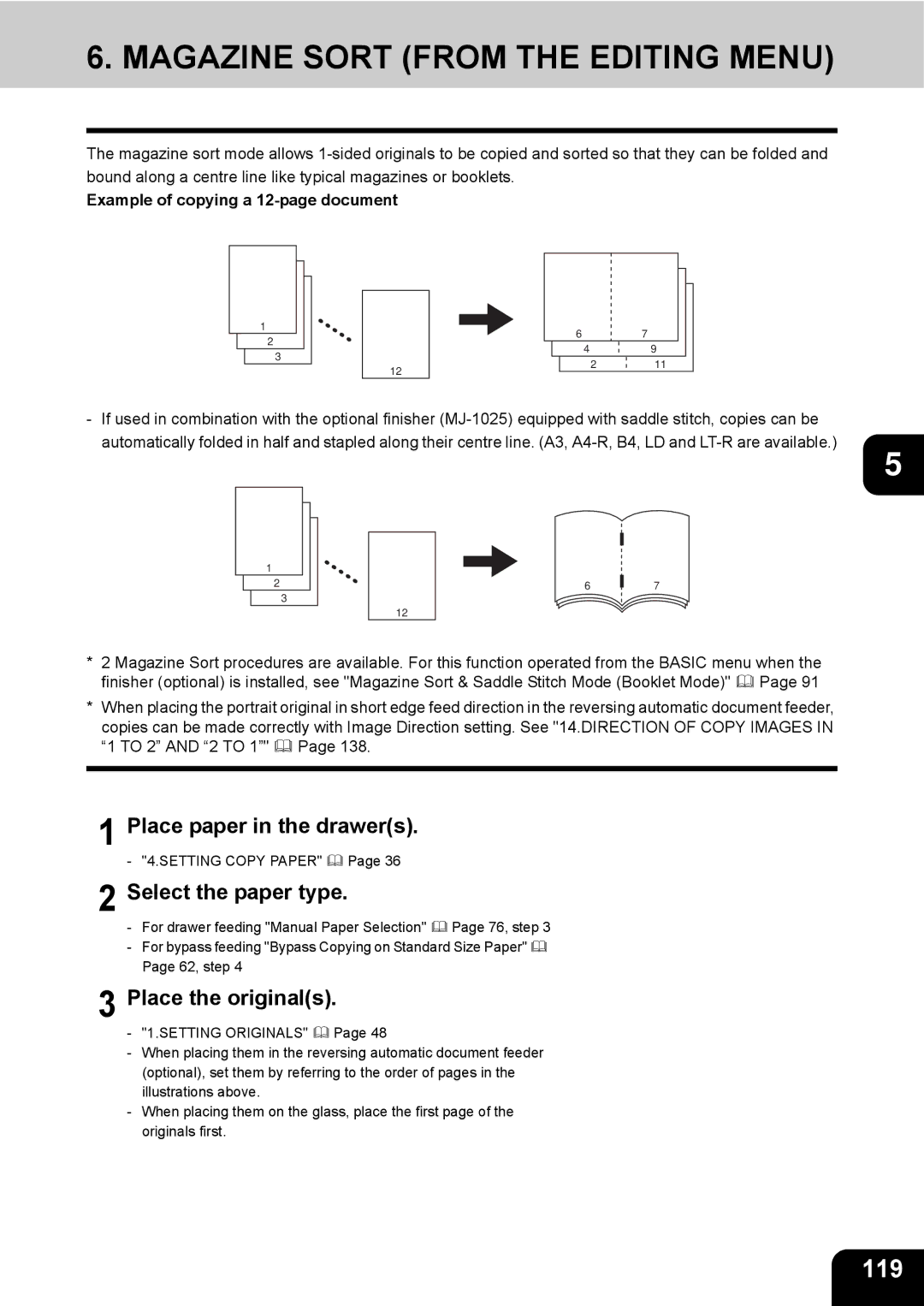 Toshiba e-STUDIO230/280 manual Magazine Sort from the Editing Menu, 119, Select the paper type 