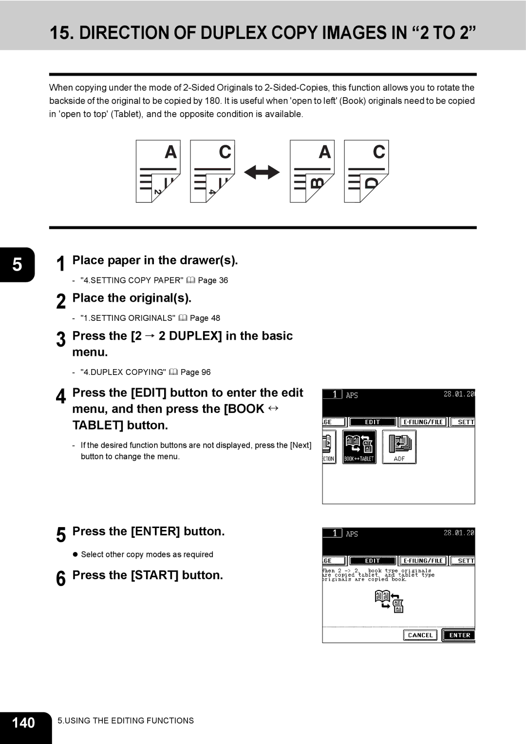 Toshiba e-STUDIO230/280 manual 140, Pressmenu.the 2 2 Duplex in the basic 