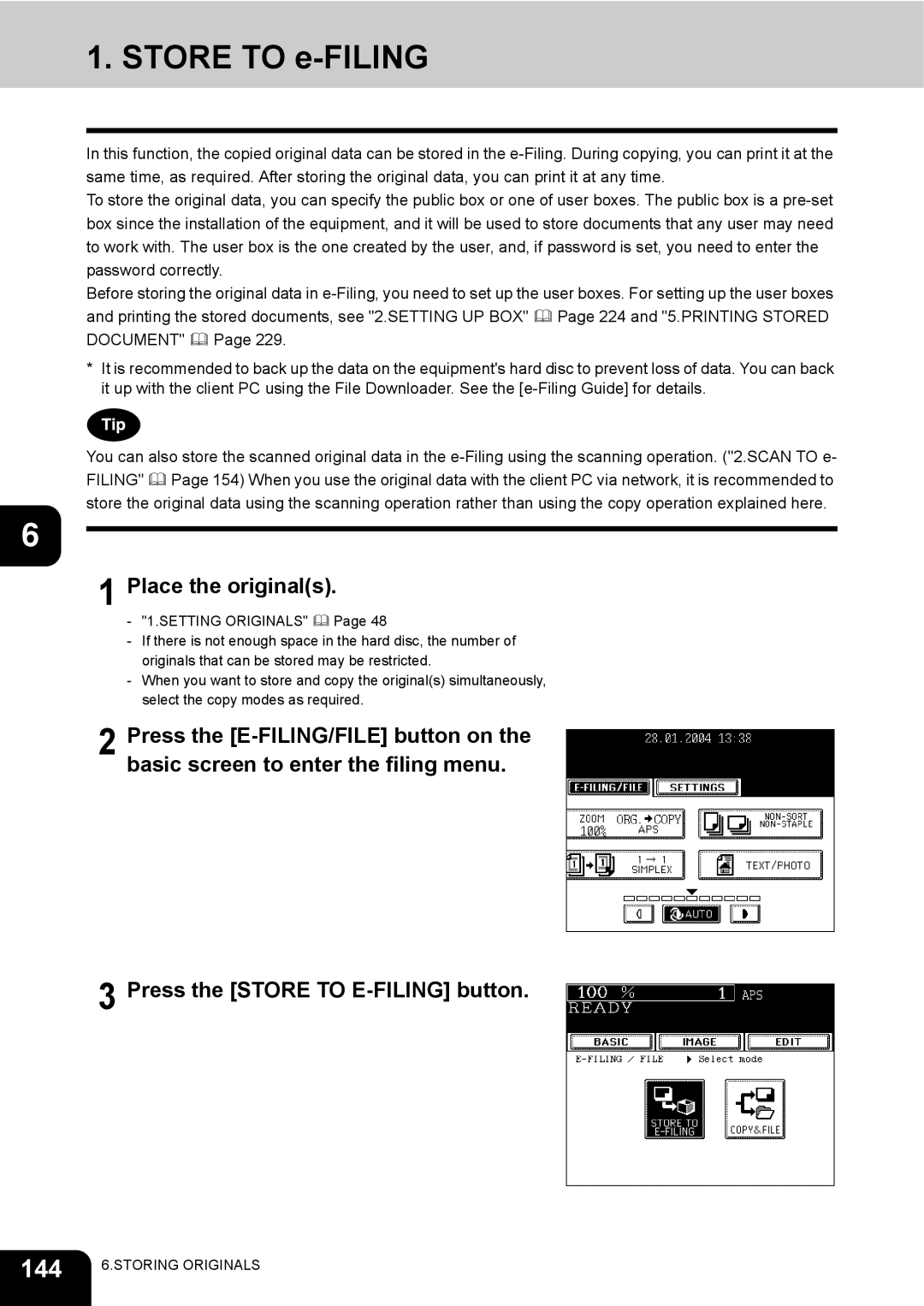 Toshiba e-STUDIO230/280 manual Store to e-FILING, 144 