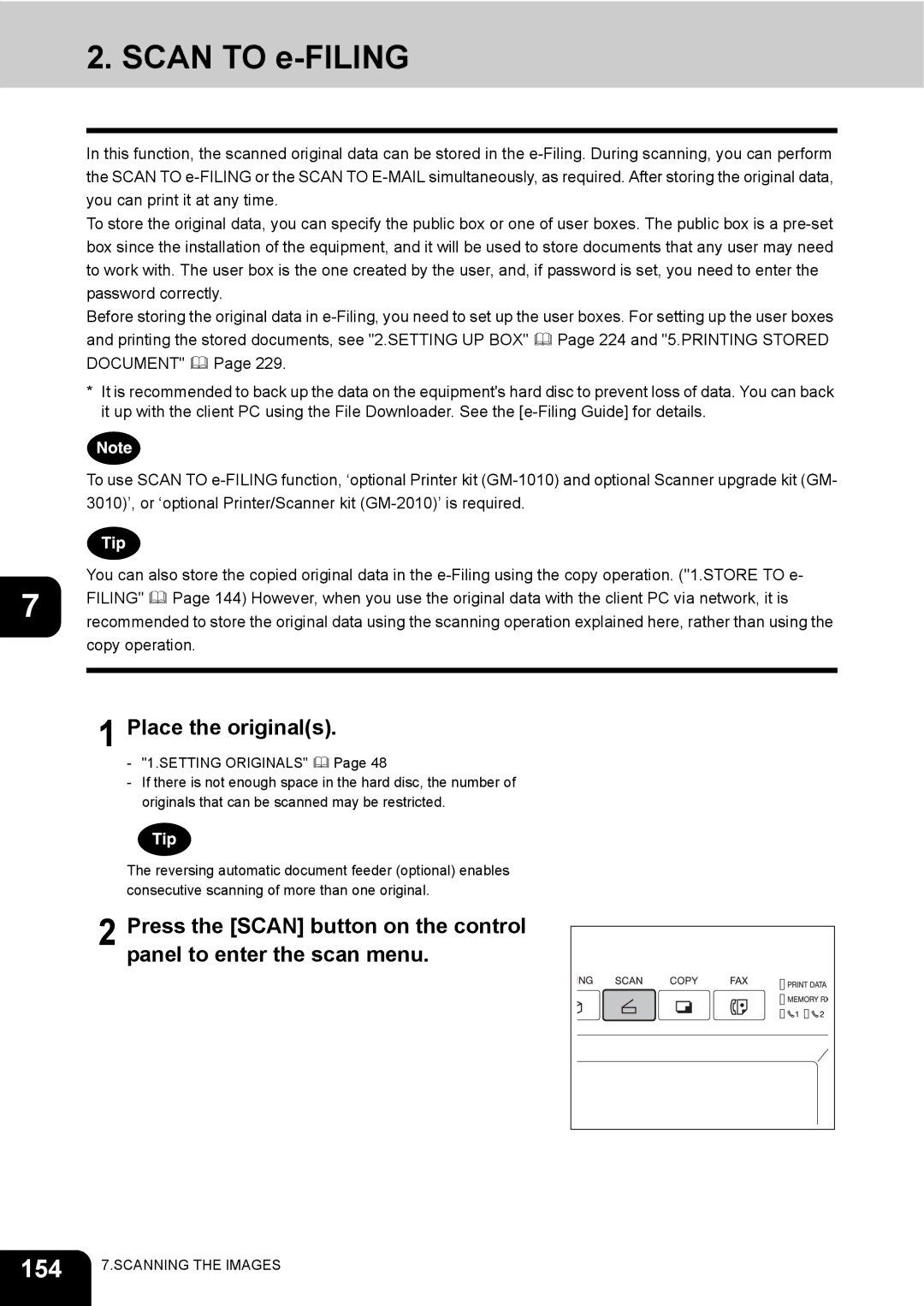 Toshiba e-STUDIO230/280 manual Scan to e-FILING, 154 