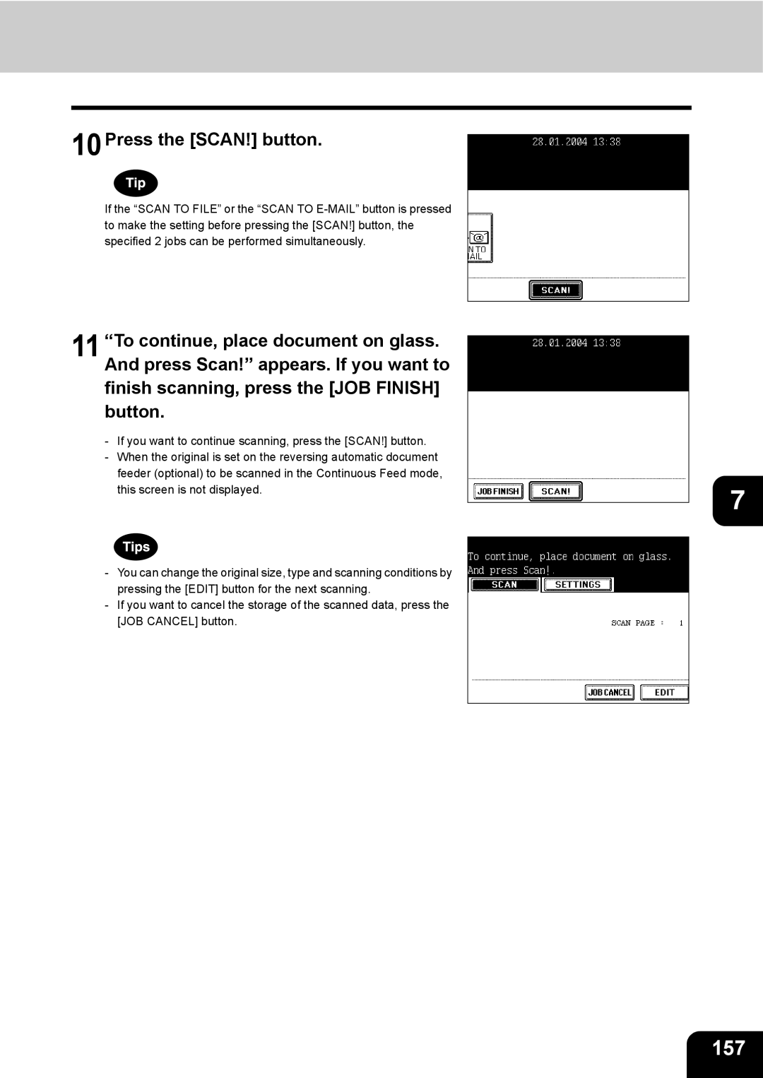 Toshiba e-STUDIO230/280 manual 157, 10Press the SCAN! button 