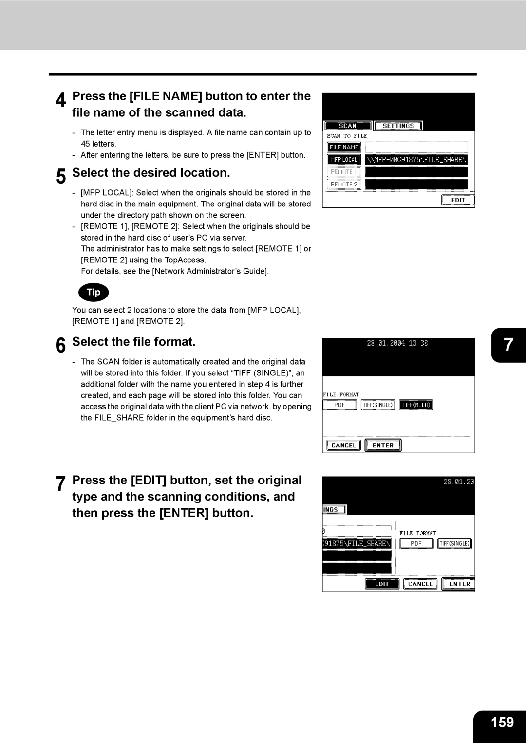 Toshiba e-STUDIO230/280 manual 159, Select the file format 