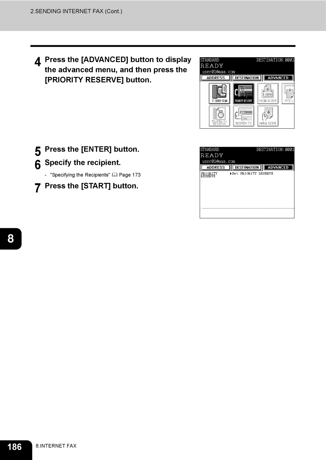 Toshiba e-STUDIO230/280 manual 186, Press the Start button 