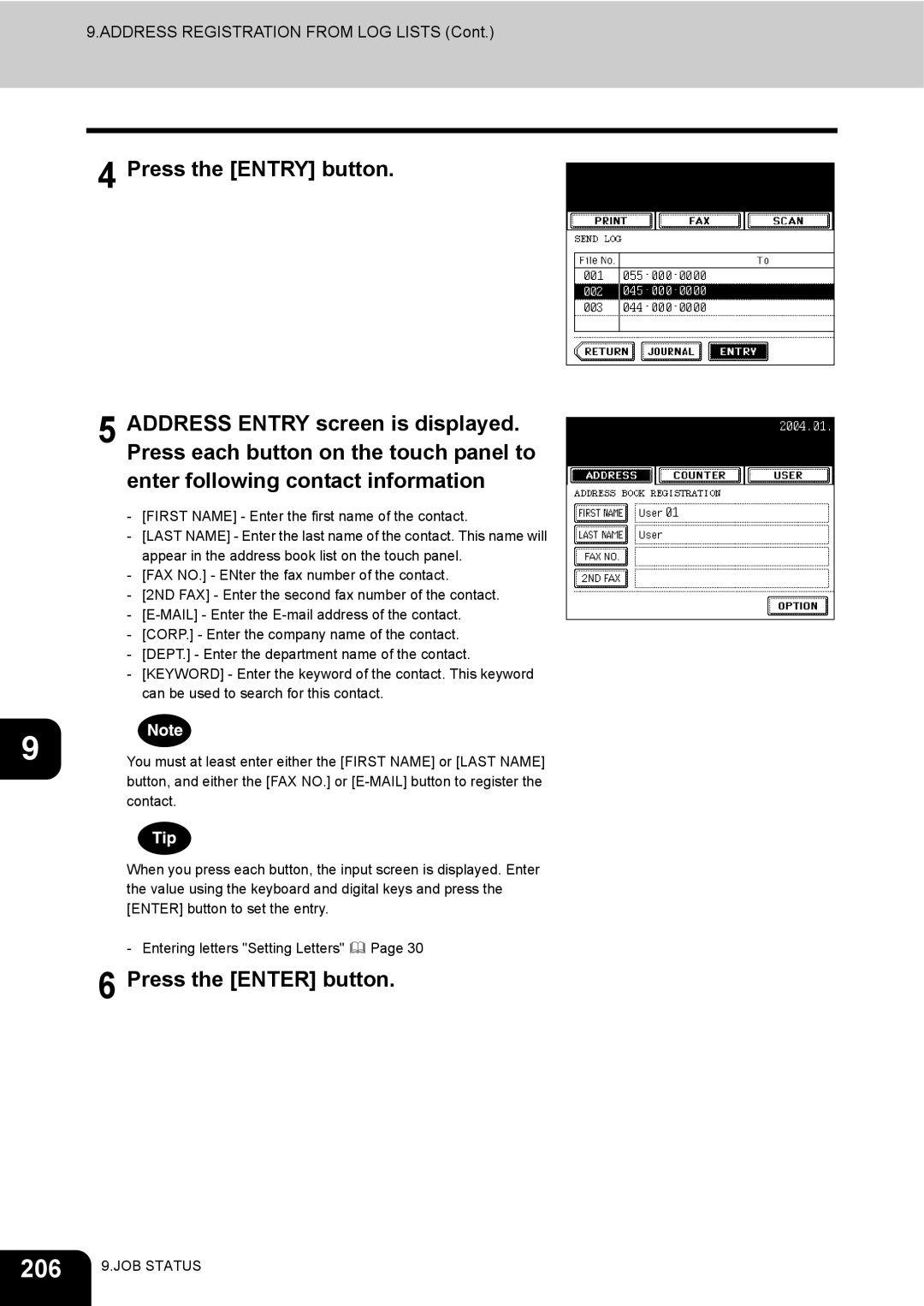 Toshiba e-STUDIO230/280 manual 206, Press the Enter button 