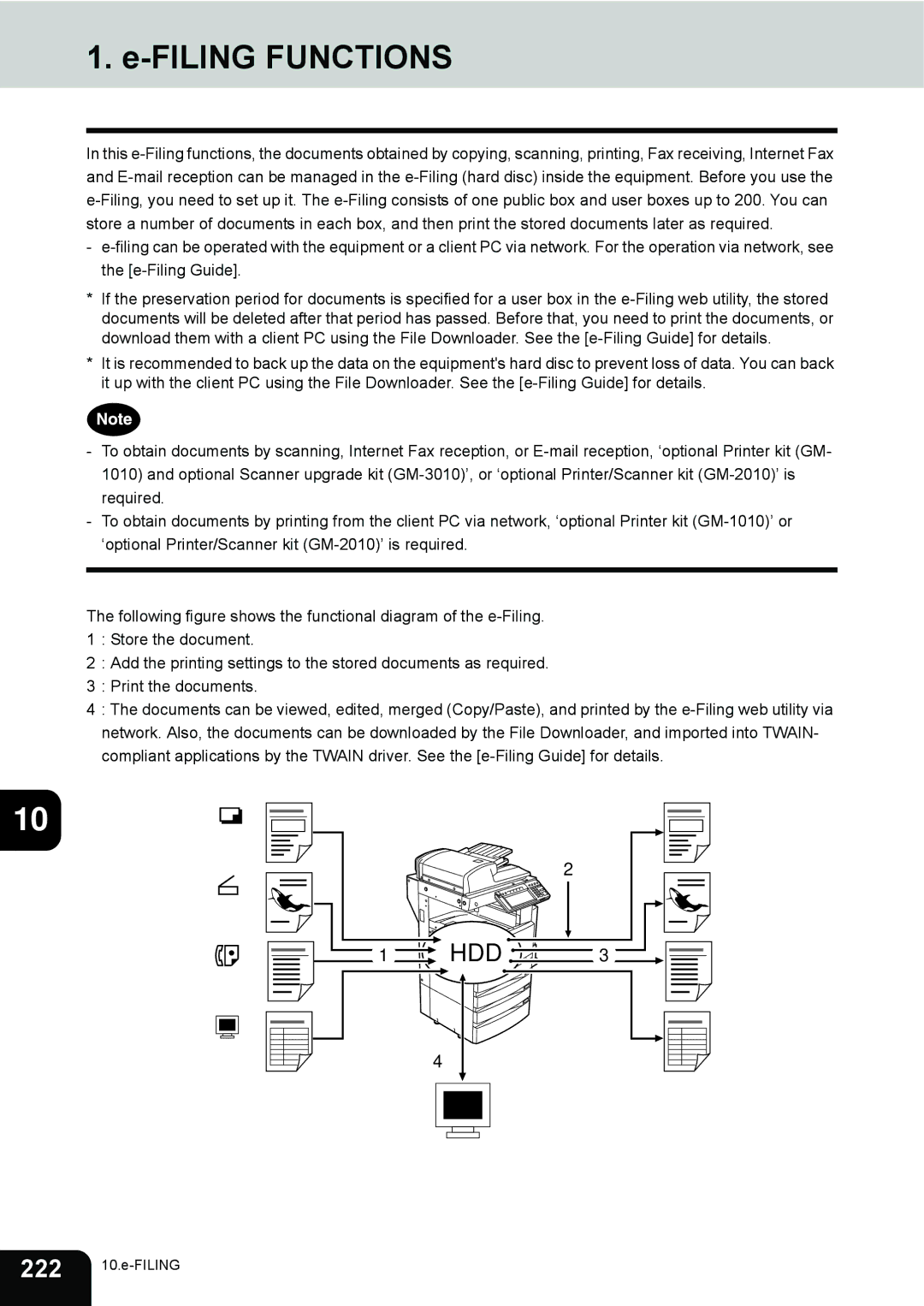 Toshiba e-STUDIO230/280 manual Filing Functions 