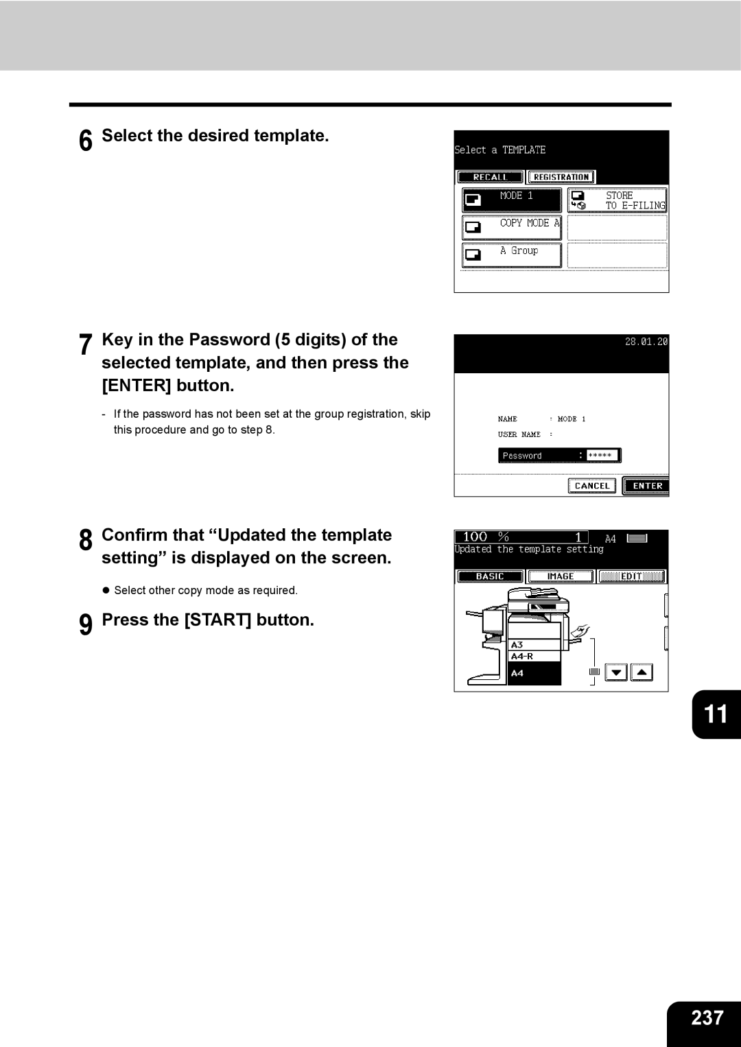 Toshiba e-STUDIO230/280 manual 237, Press the Start button 