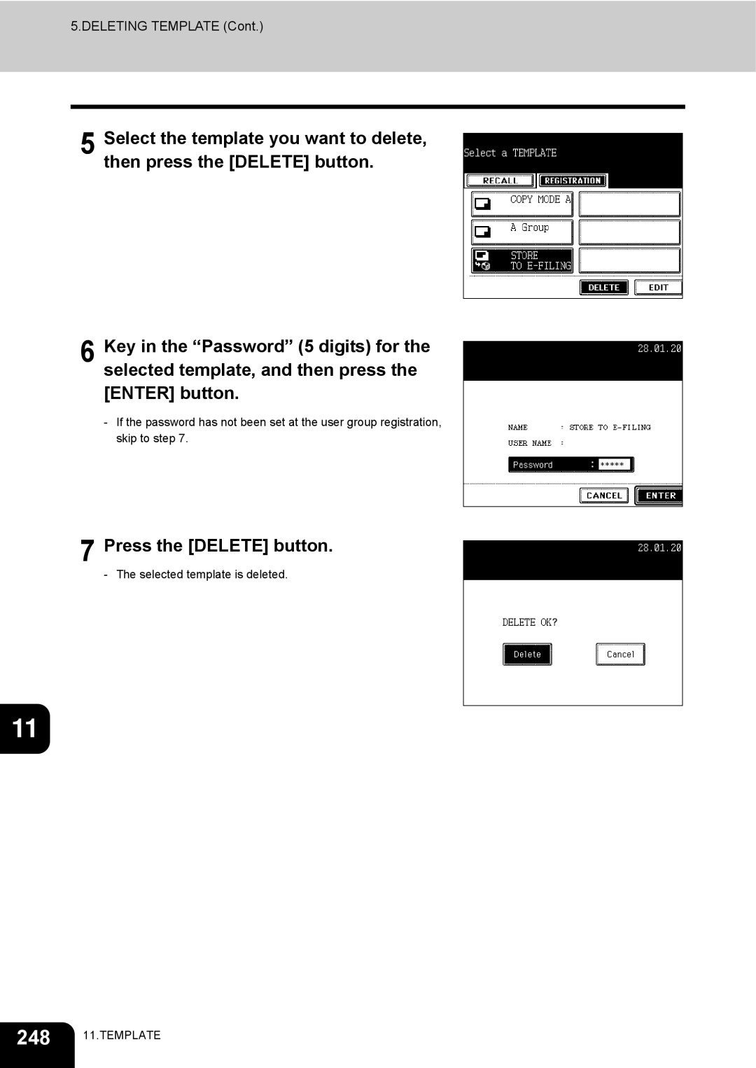 Toshiba e-STUDIO230/280 manual Deleting Template 