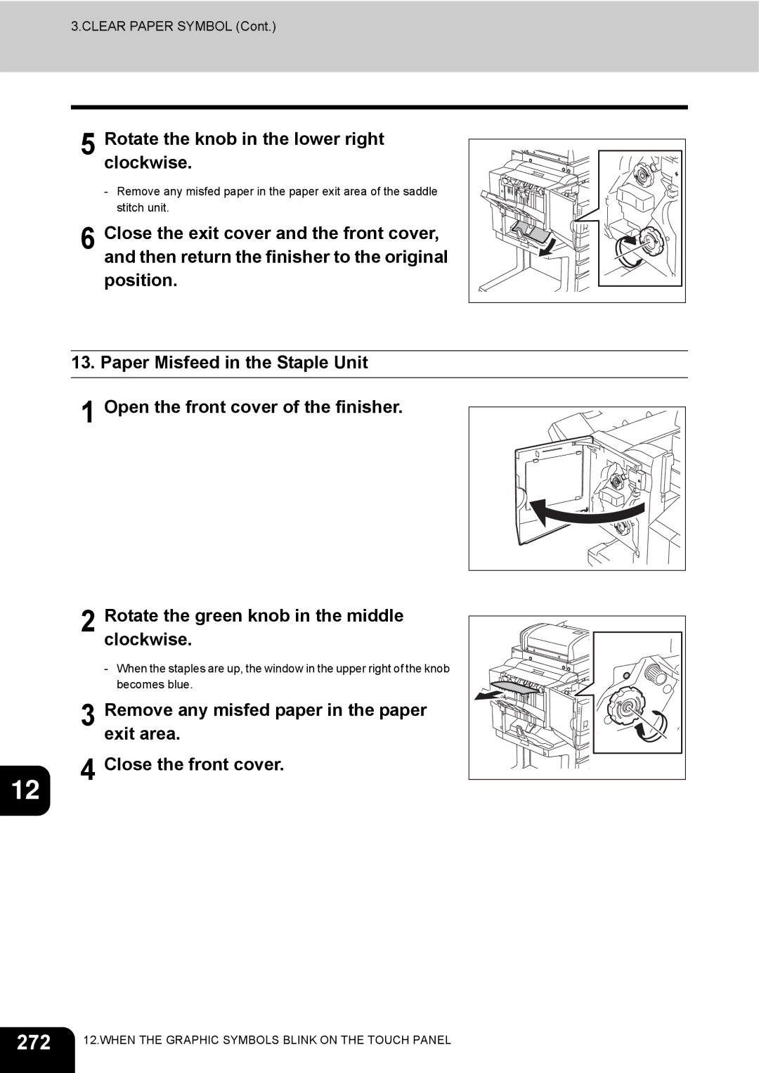 Toshiba e-STUDIO230/280 manual 272, Rotate the knob in the lower right clockwise 