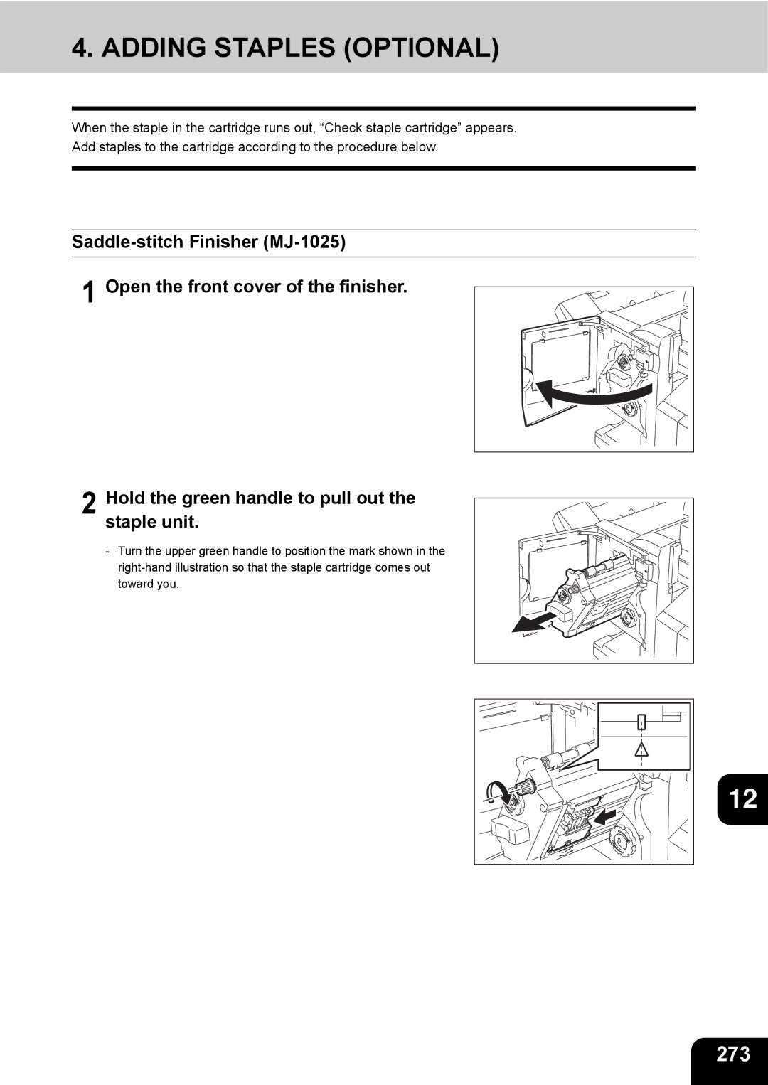 Toshiba e-STUDIO230/280 manual Adding Staples Optional, 273 