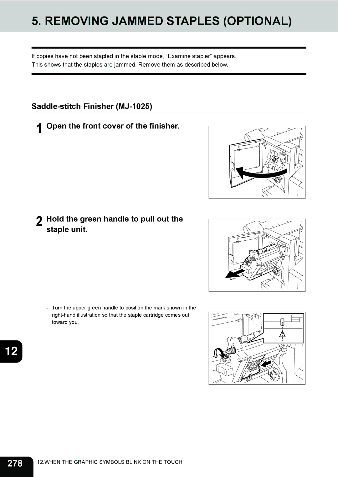 Toshiba e-STUDIO230/280 manual Removing Jammed Staples Optional, 278 