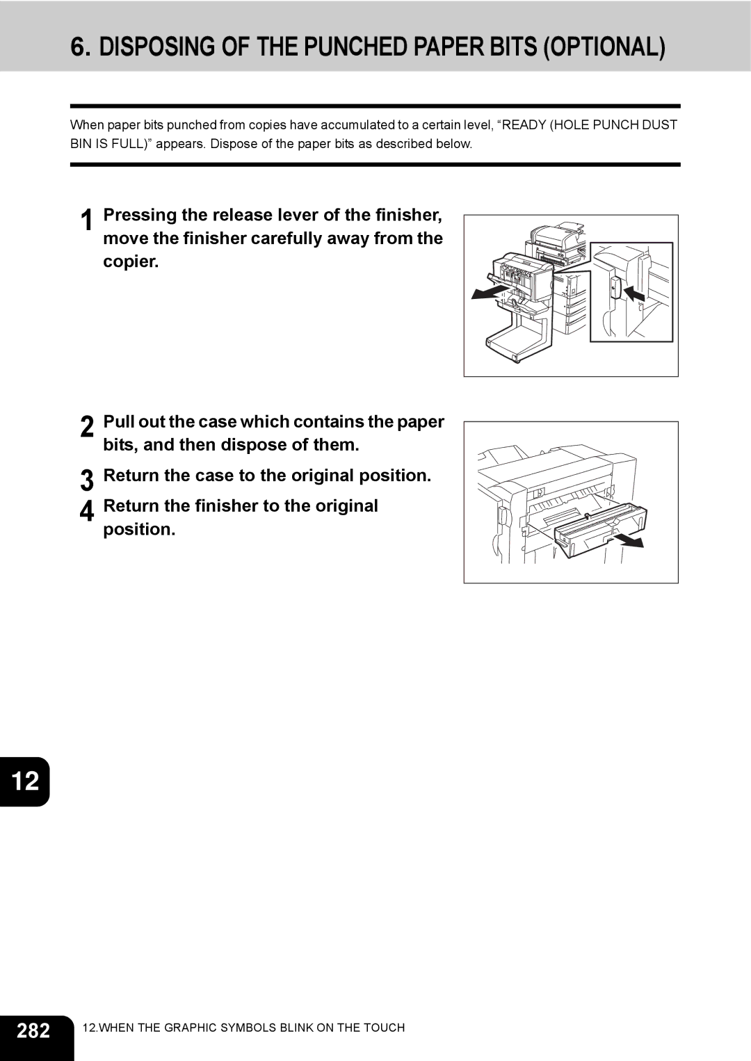 Toshiba e-STUDIO230/280 manual Disposing of the Punched Paper Bits Optional, 282 