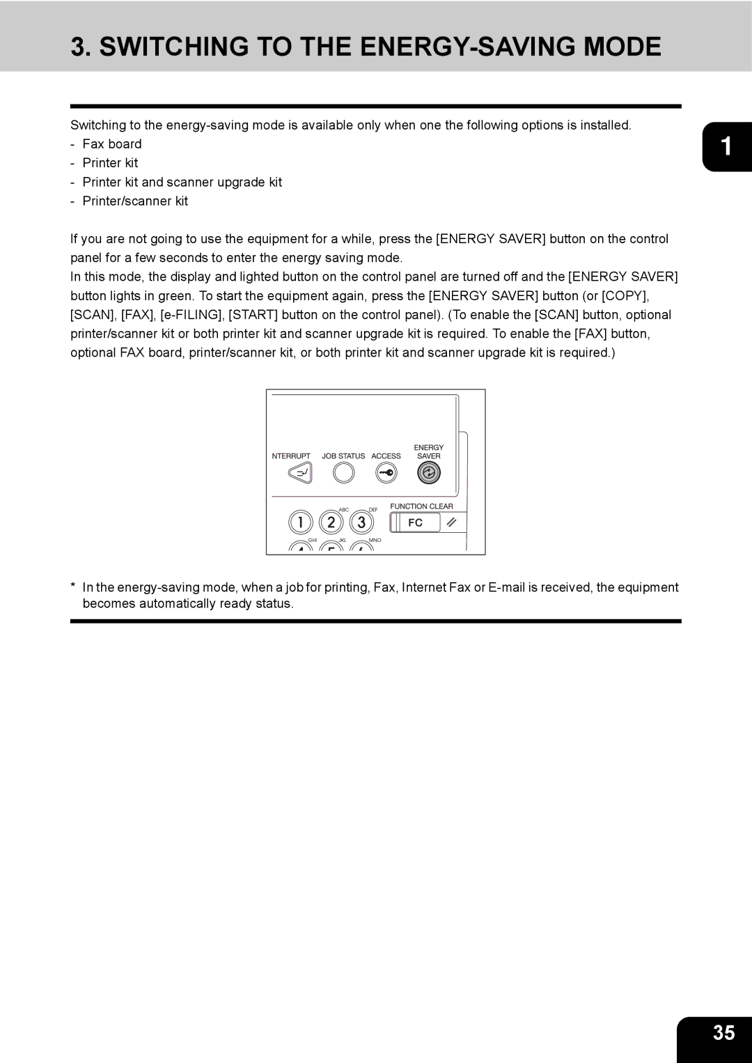 Toshiba e-STUDIO230/280 manual Switching to the ENERGY-SAVING Mode 