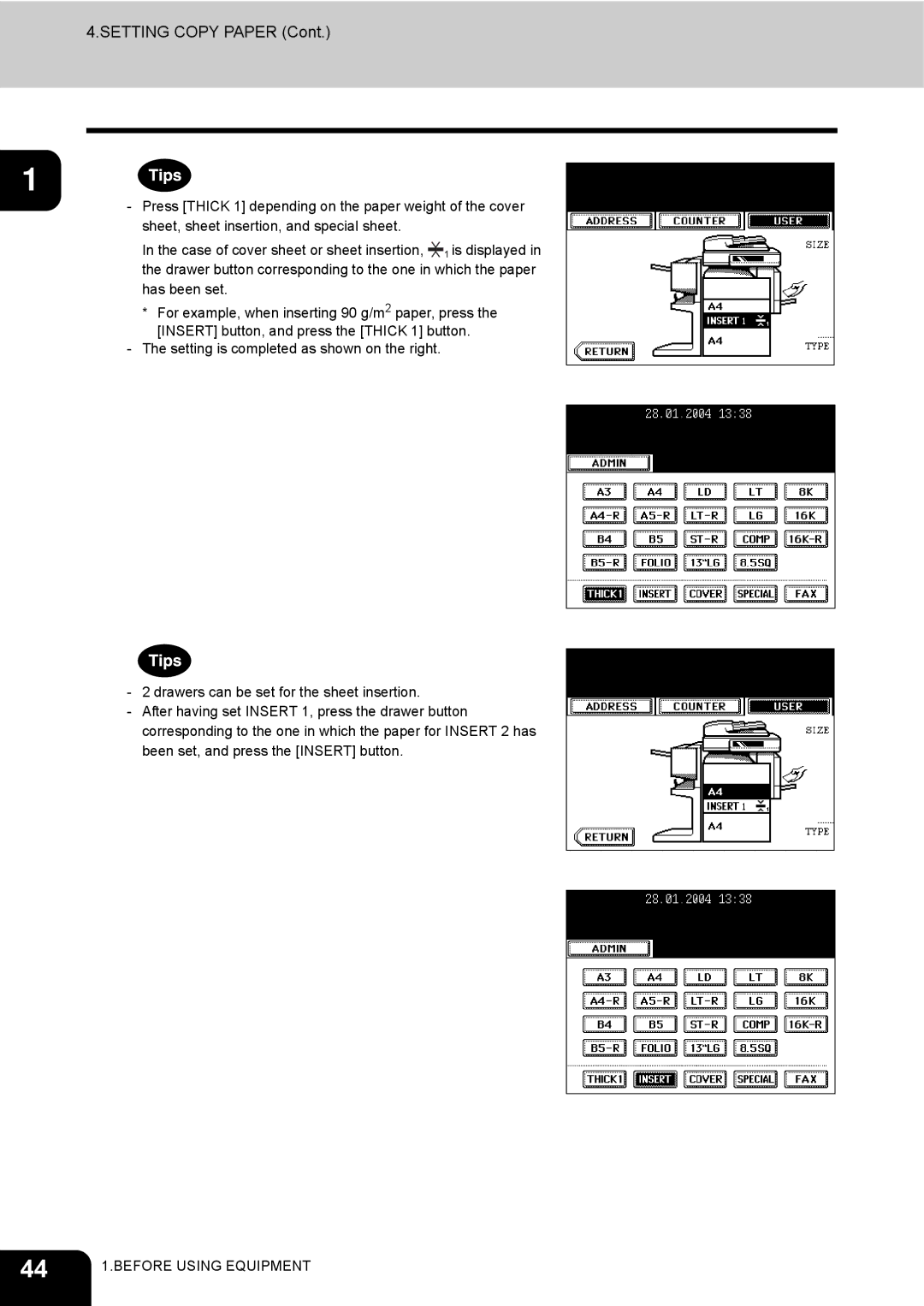 Toshiba e-STUDIO230/280 manual Setting Copy Paper 