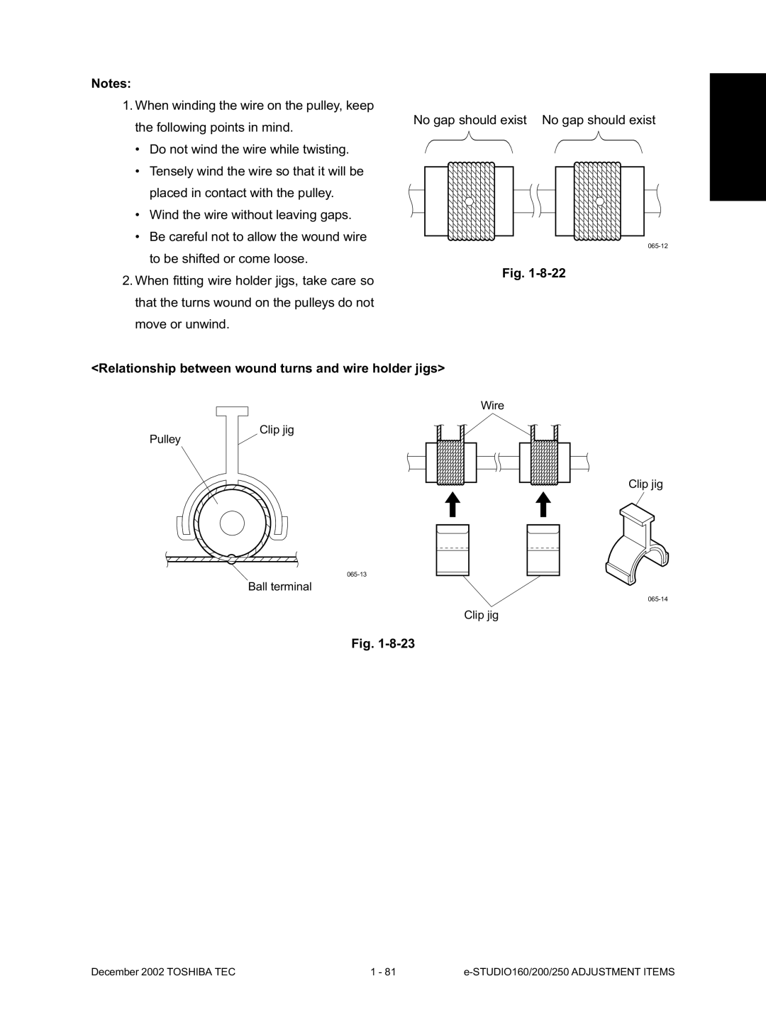 Toshiba e-Studio160, e-Studio250, e-Studio200 manual Relationship between wound turns and wire holder jigs 