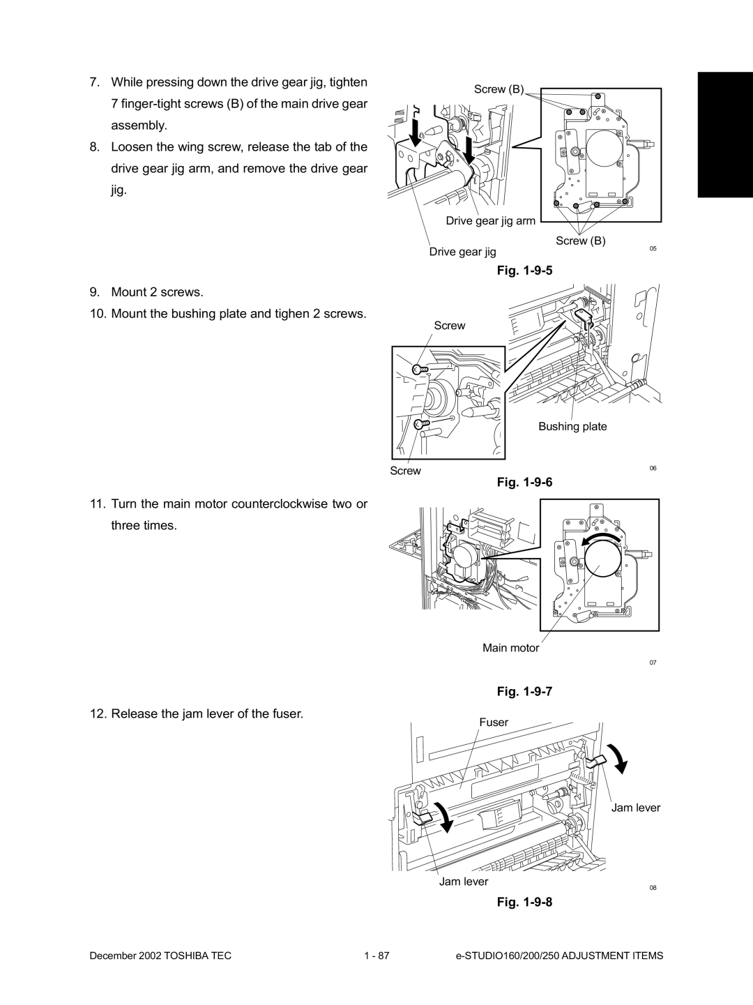 Toshiba e-Studio160, e-Studio250, e-Studio200 manual Release the jam lever of the fuser 