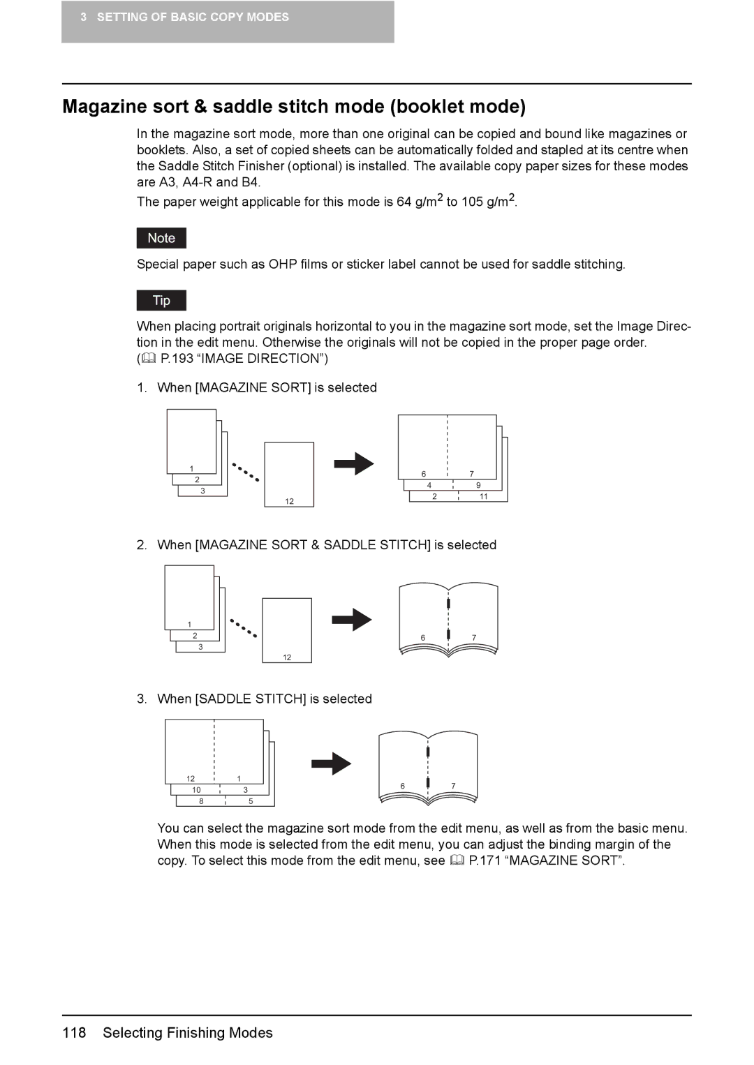 Toshiba e-STUDIO2500c/3500c/3510c manual Magazine sort & saddle stitch mode booklet mode, Image Direction 