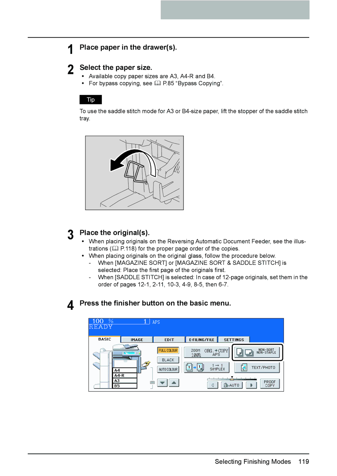 Toshiba e-STUDIO2500c/3500c/3510c manual Place paper in the drawers Select the paper size, Place the originals 