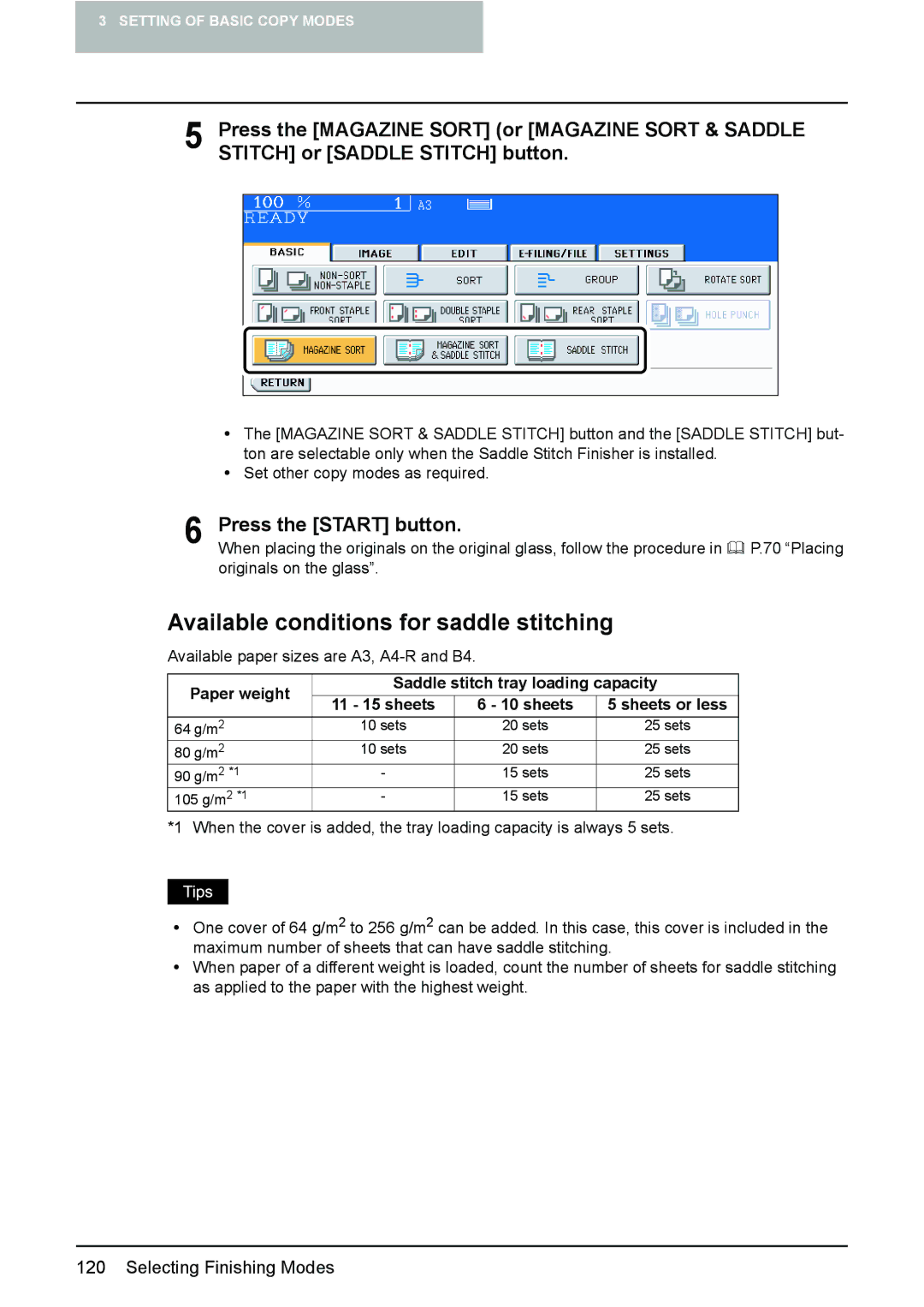 Toshiba e-STUDIO2500c/3500c/3510c manual Available conditions for saddle stitching 