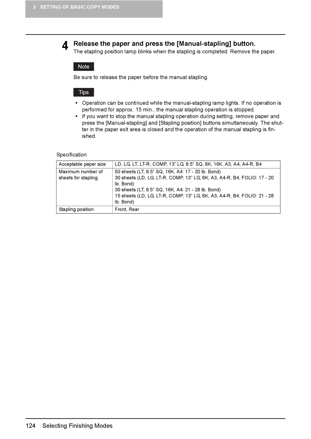 Toshiba e-STUDIO2500c/3500c/3510c manual Release the paper and press the Manual-stapling button 