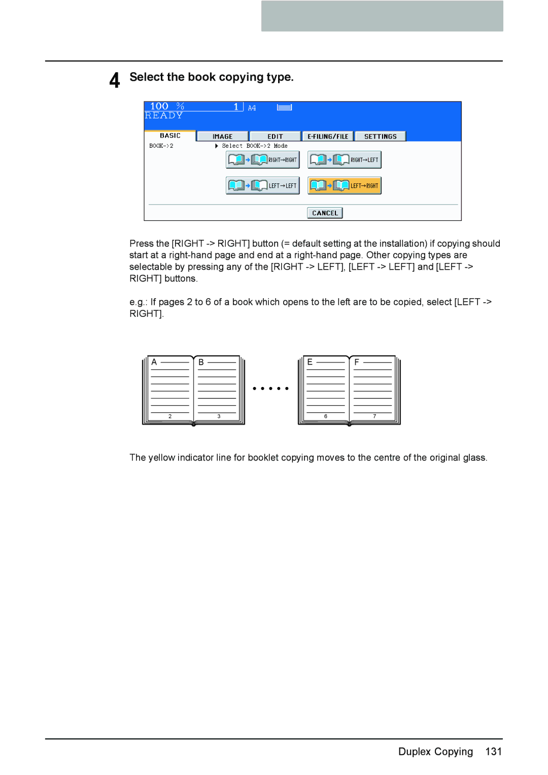 Toshiba e-STUDIO2500c/3500c/3510c manual Select the book copying type 