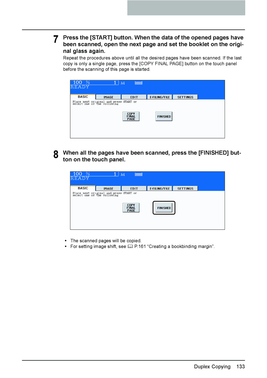 Toshiba e-STUDIO2500c/3500c/3510c manual Scanned pages will be copied For setting image shift, see 