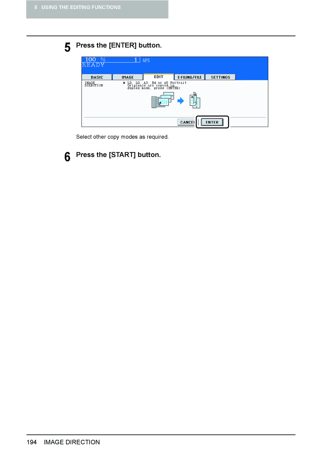 Toshiba e-STUDIO2500c/3500c/3510c manual Press the Enter button 