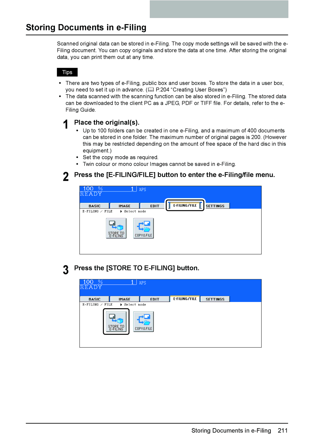 Toshiba e-STUDIO2500c/3500c/3510c manual Storing Documents in e-Filing, Place the originals 