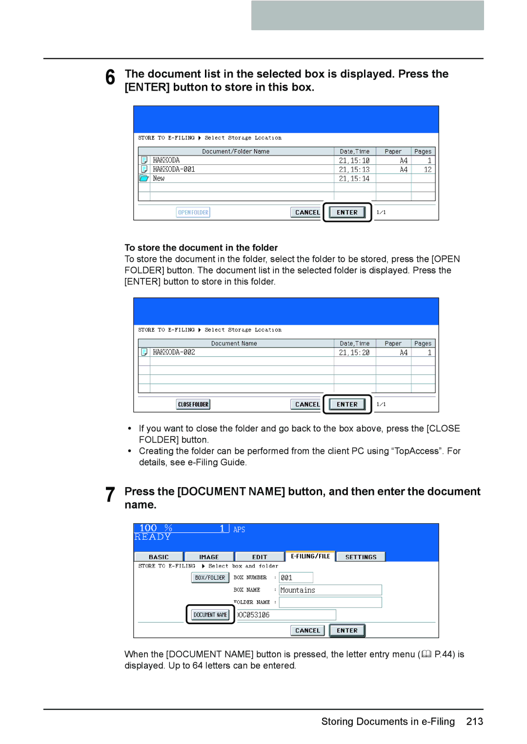 Toshiba e-STUDIO2500c/3500c/3510c manual To store the document in the folder 