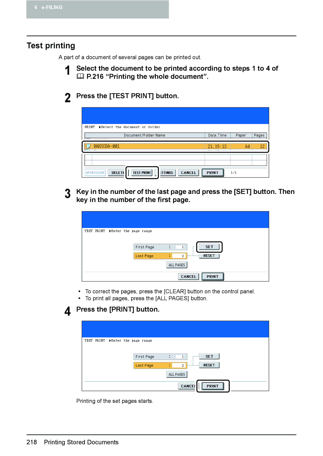 Toshiba e-STUDIO2500c/3500c/3510c manual Test printing, Key in the number of the first 