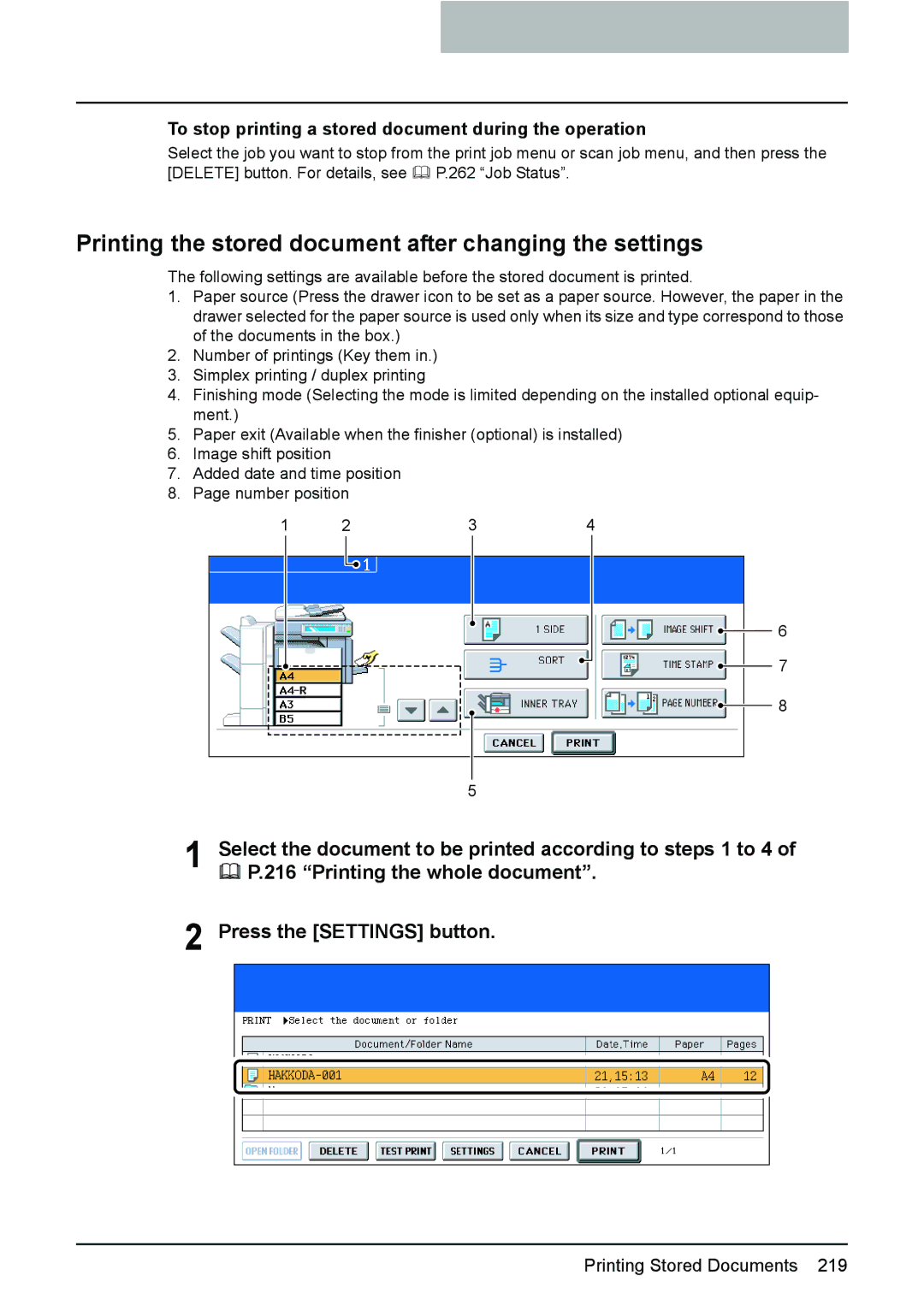 Toshiba e-STUDIO2500c/3500c/3510c manual Printing the stored document after changing the settings 