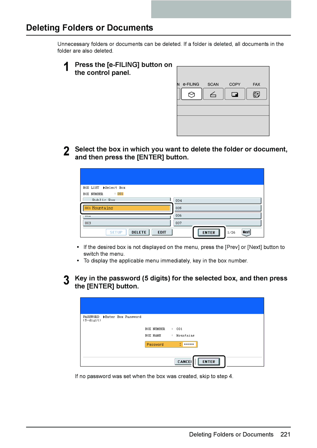 Toshiba e-STUDIO2500c/3500c/3510c manual Deleting Folders or Documents 