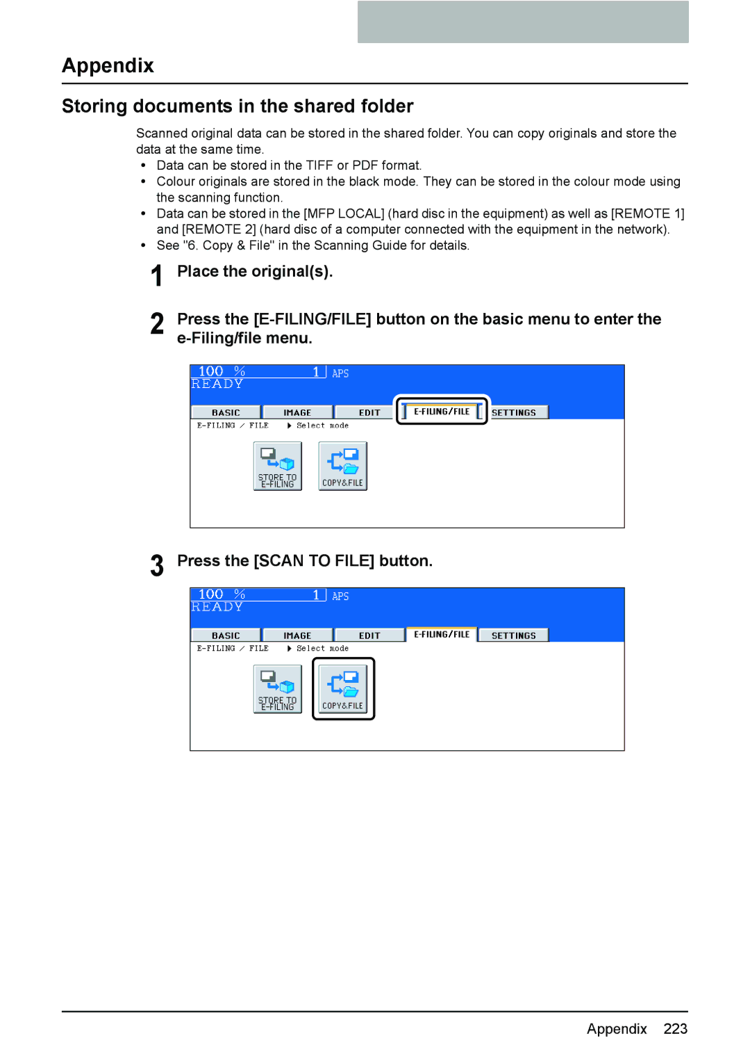 Toshiba e-STUDIO2500c/3500c/3510c manual Appendix, Storing documents in the shared folder 