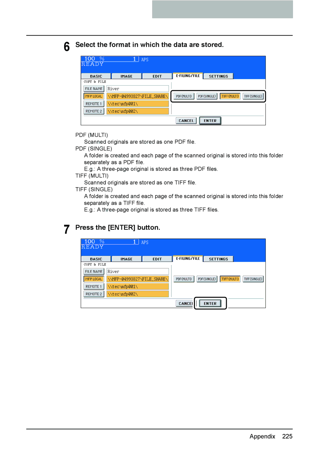 Toshiba e-STUDIO2500c/3500c/3510c manual Select the format in which the data are stored, Tiff Single 