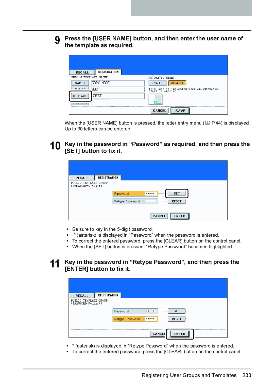 Toshiba e-STUDIO2500c/3500c/3510c manual Registering User Groups and Templates 