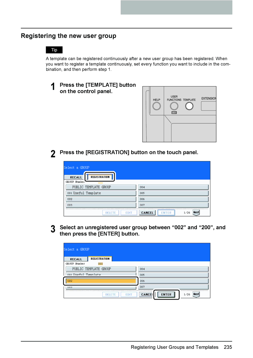 Toshiba e-STUDIO2500c/3500c/3510c manual Registering the new user group 