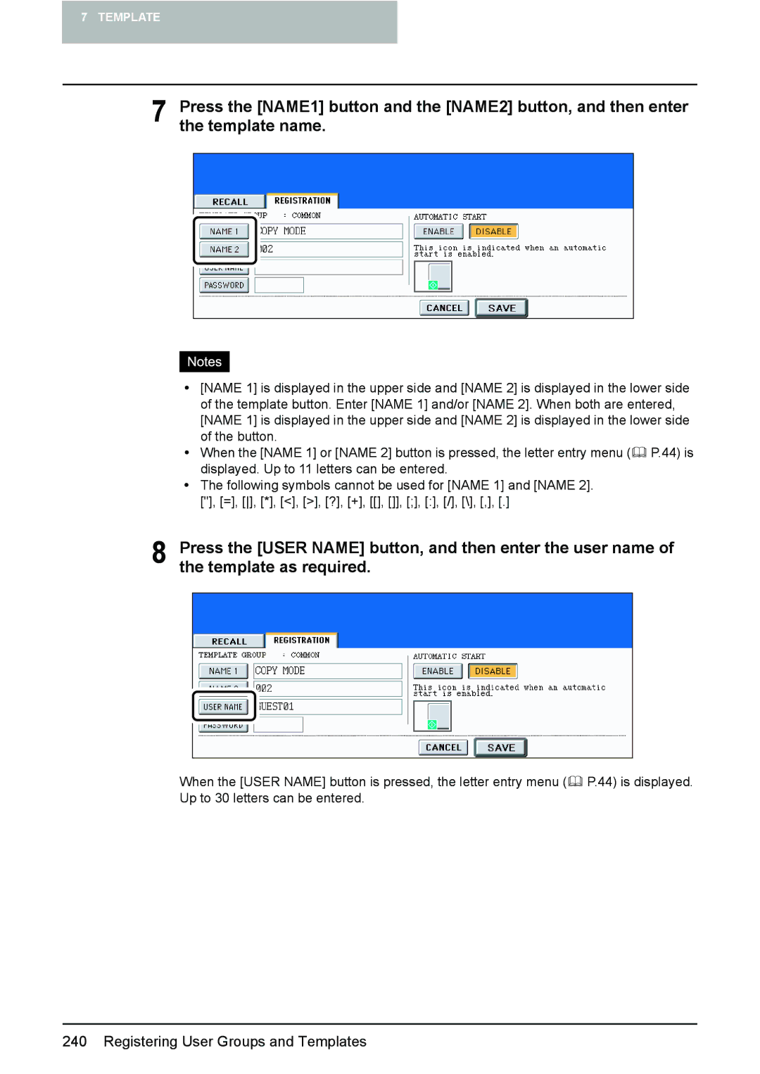 Toshiba e-STUDIO2500c/3500c/3510c manual Registering User Groups and Templates 