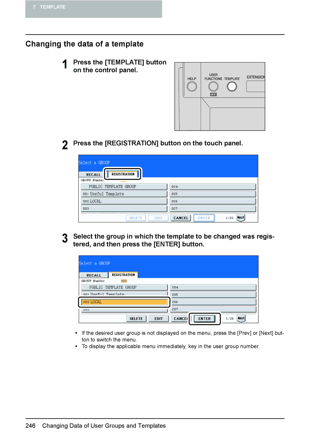 Toshiba e-STUDIO2500c/3500c/3510c manual Changing the data of a template 