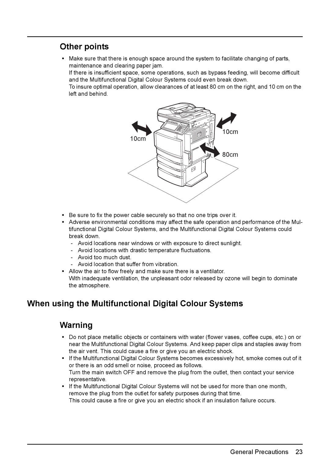 Toshiba e-STUDIO2500c/3500c/3510c manual Other points, When using the Multifunctional Digital Colour Systems 