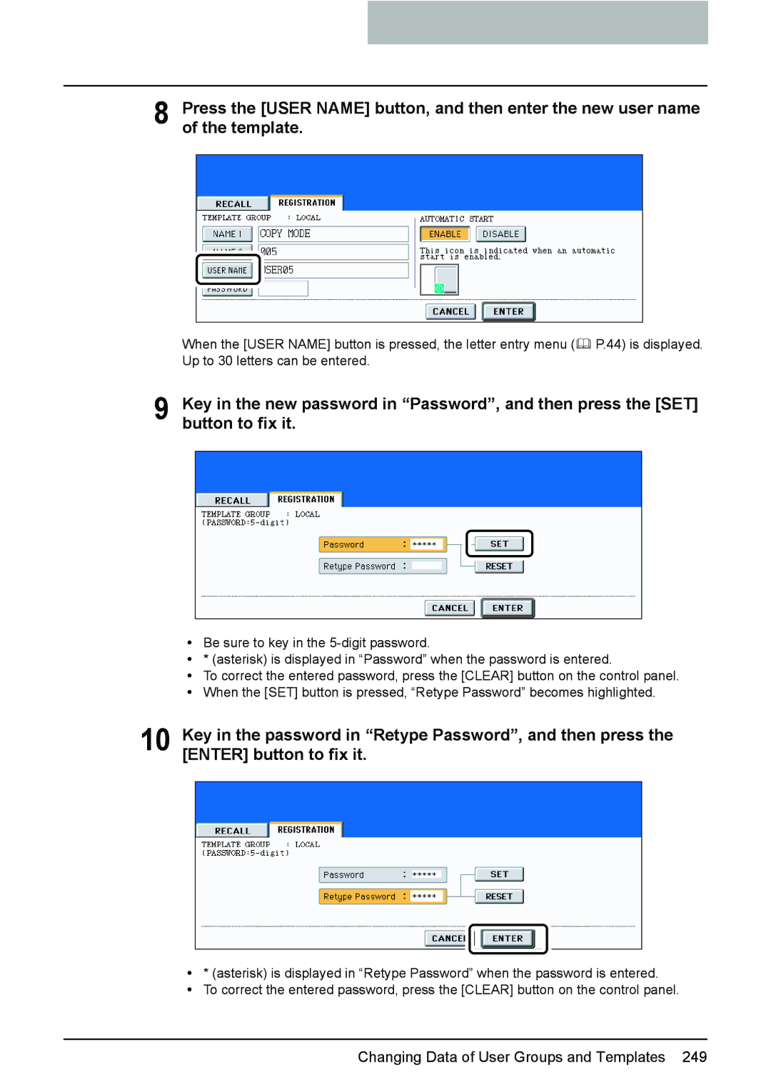 Toshiba e-STUDIO2500c/3500c/3510c manual Changing Data of User Groups and Templates 