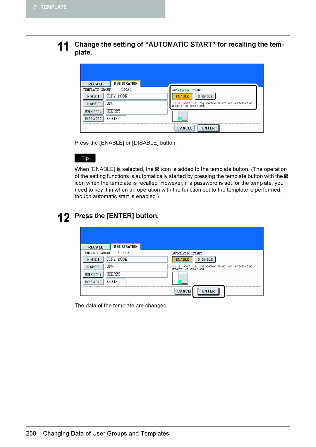 Toshiba e-STUDIO2500c/3500c/3510c manual Data of the template are changed 