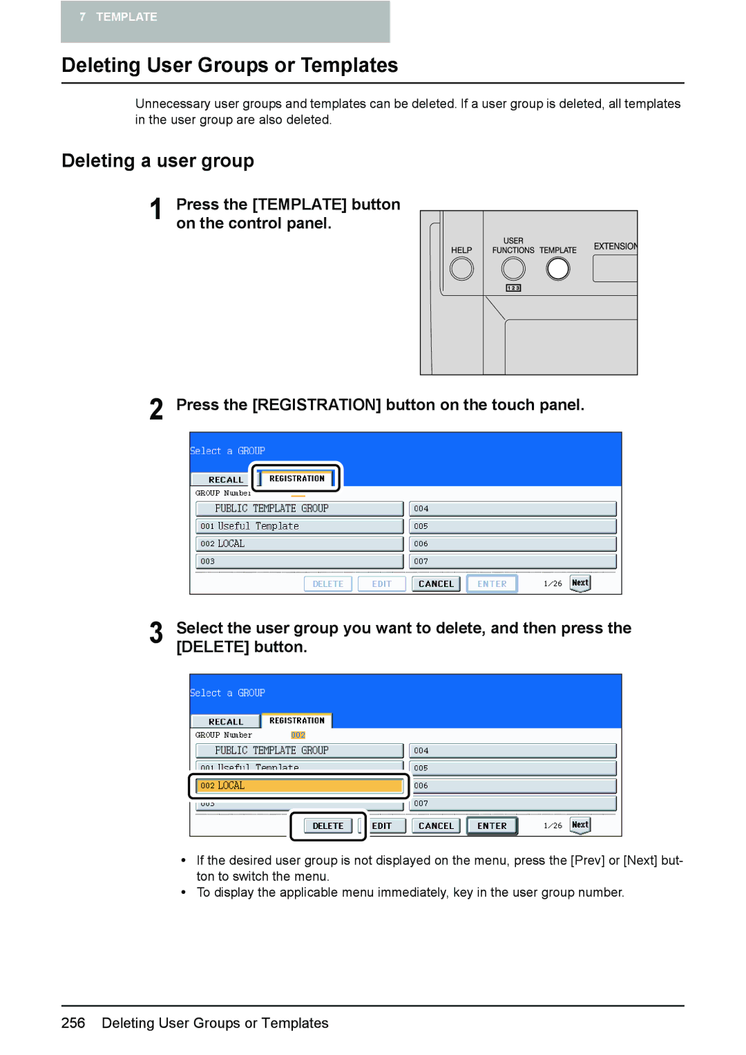 Toshiba e-STUDIO2500c/3500c/3510c manual Deleting User Groups or Templates, Deleting a user group 