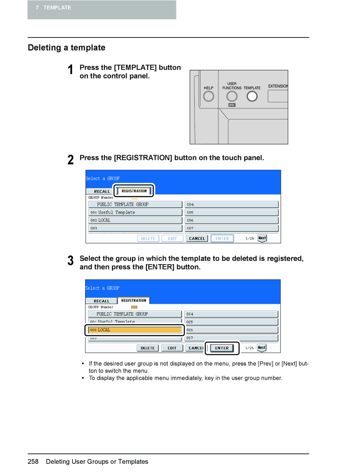 Toshiba e-STUDIO2500c/3500c/3510c manual Deleting a template 