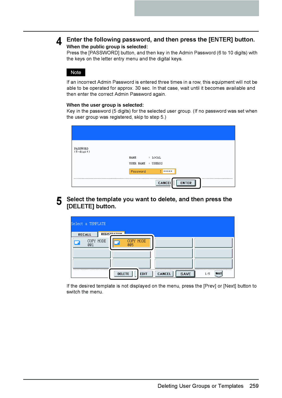 Toshiba e-STUDIO2500c/3500c/3510c manual When the user group is selected 