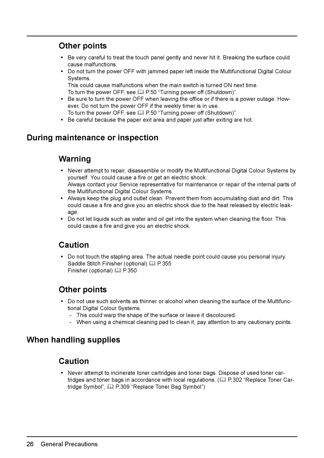 Toshiba e-STUDIO2500c/3500c/3510c manual During maintenance or inspection, When handling supplies 