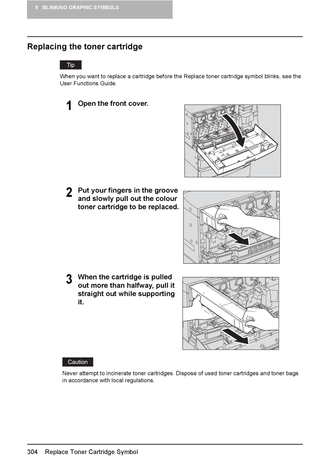 Toshiba e-STUDIO2500c/3500c/3510c manual Replacing the toner cartridge 