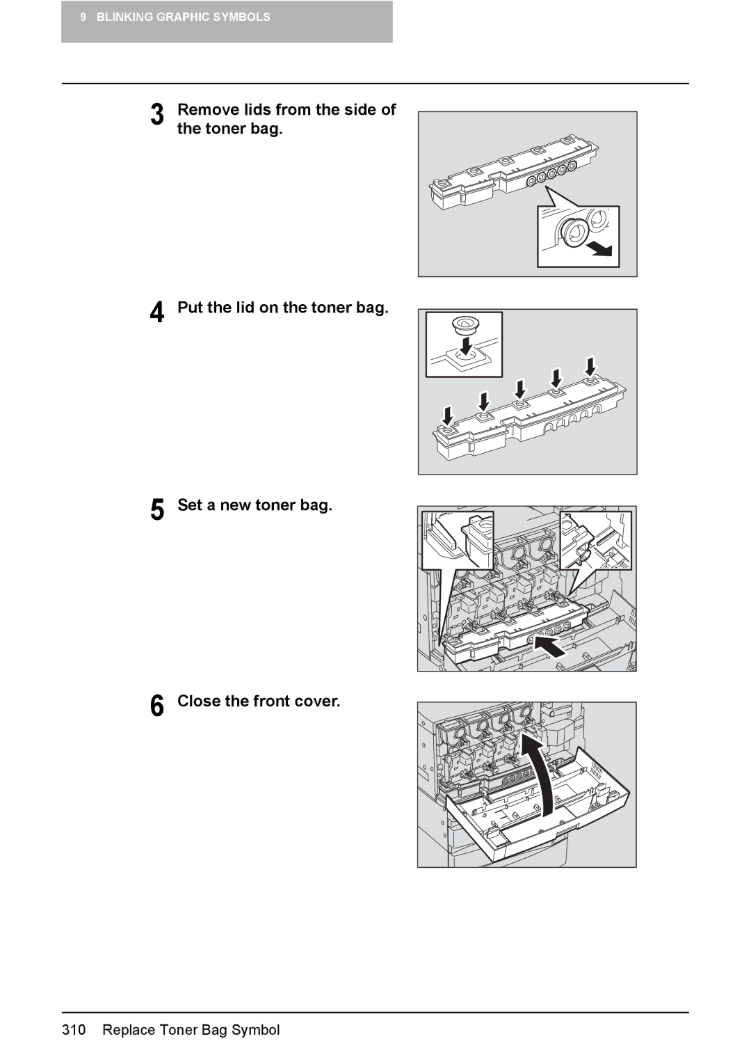 Toshiba e-STUDIO2500c/3500c/3510c manual Replace Toner Bag Symbol 