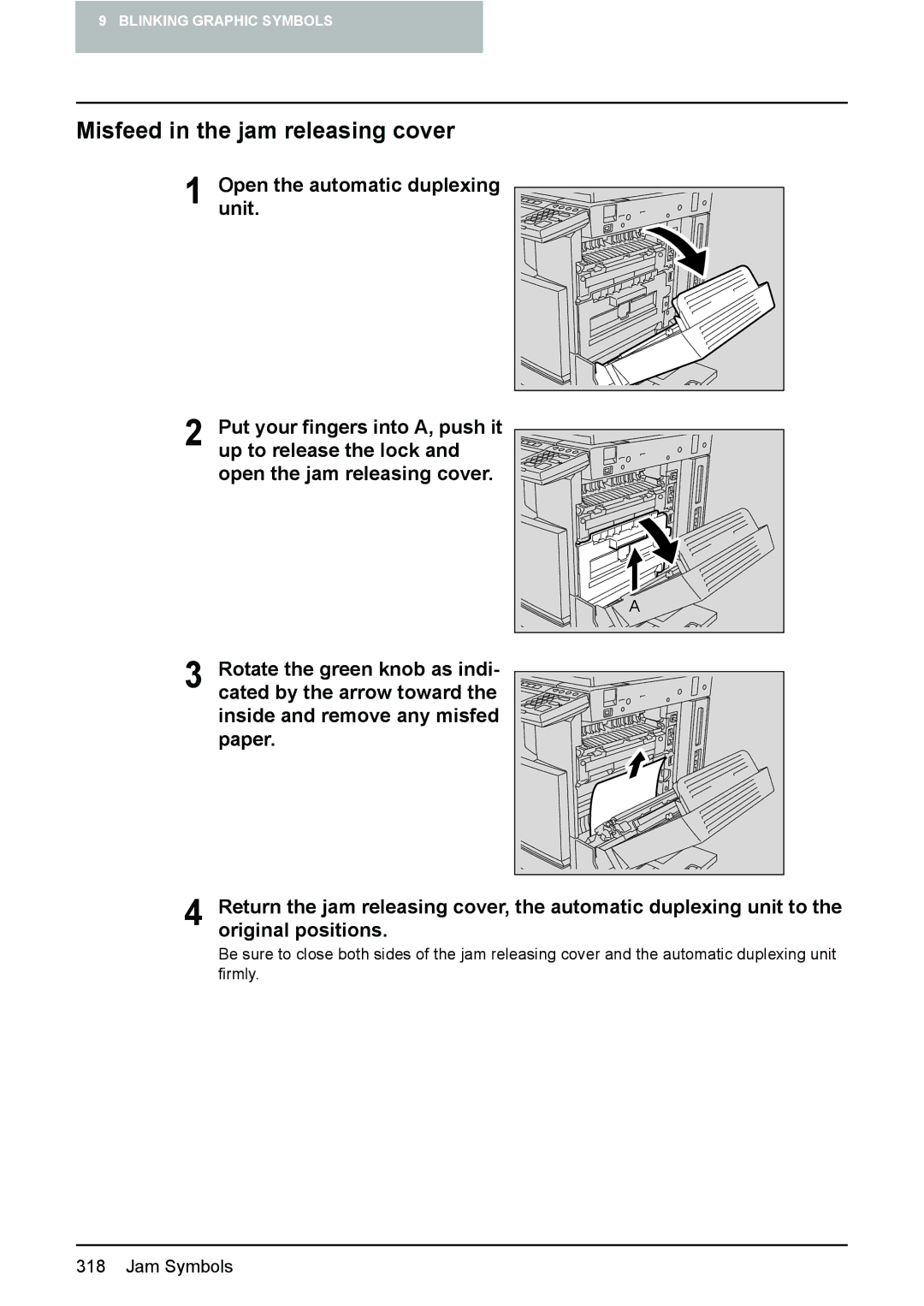 Toshiba e-STUDIO2500c/3500c/3510c manual Misfeed in the jam releasing cover 