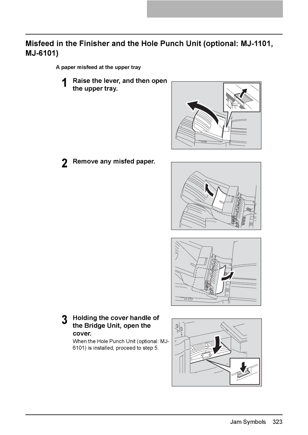 Toshiba e-STUDIO2500c/3500c/3510c manual Paper misfeed at the upper tray 