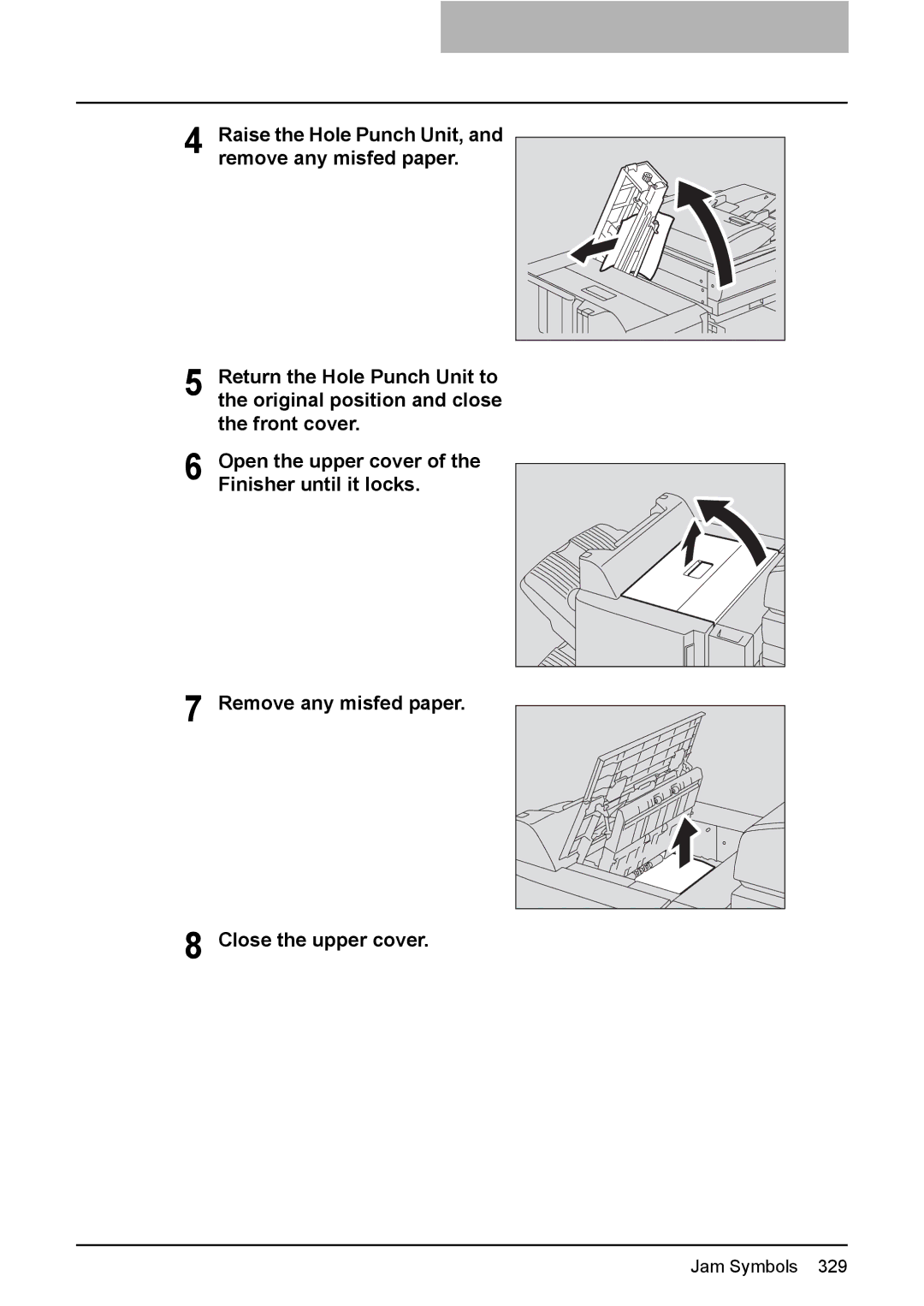 Toshiba e-STUDIO2500c/3500c/3510c manual Remove any misfed paper, Raise the Hole Punch Unit 